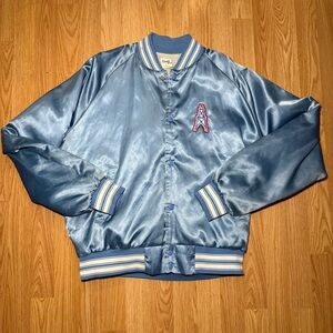 VTG 80s Houston Oilers Chalk Line NFL Retro Satin Bomber Jacket Mens Size L Rare
